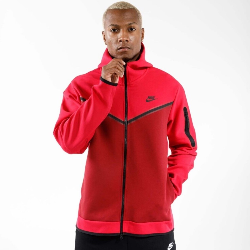 Nike Tech Fleece Track Suit Hoodie and Joggers Red Berry Pomegranate Small